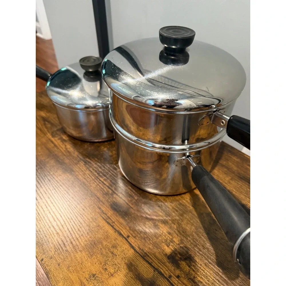 Revere Ware Copper Bottom 2Qt 3Qt Saucepan Set with Steamer Insert 5pc‎ USA